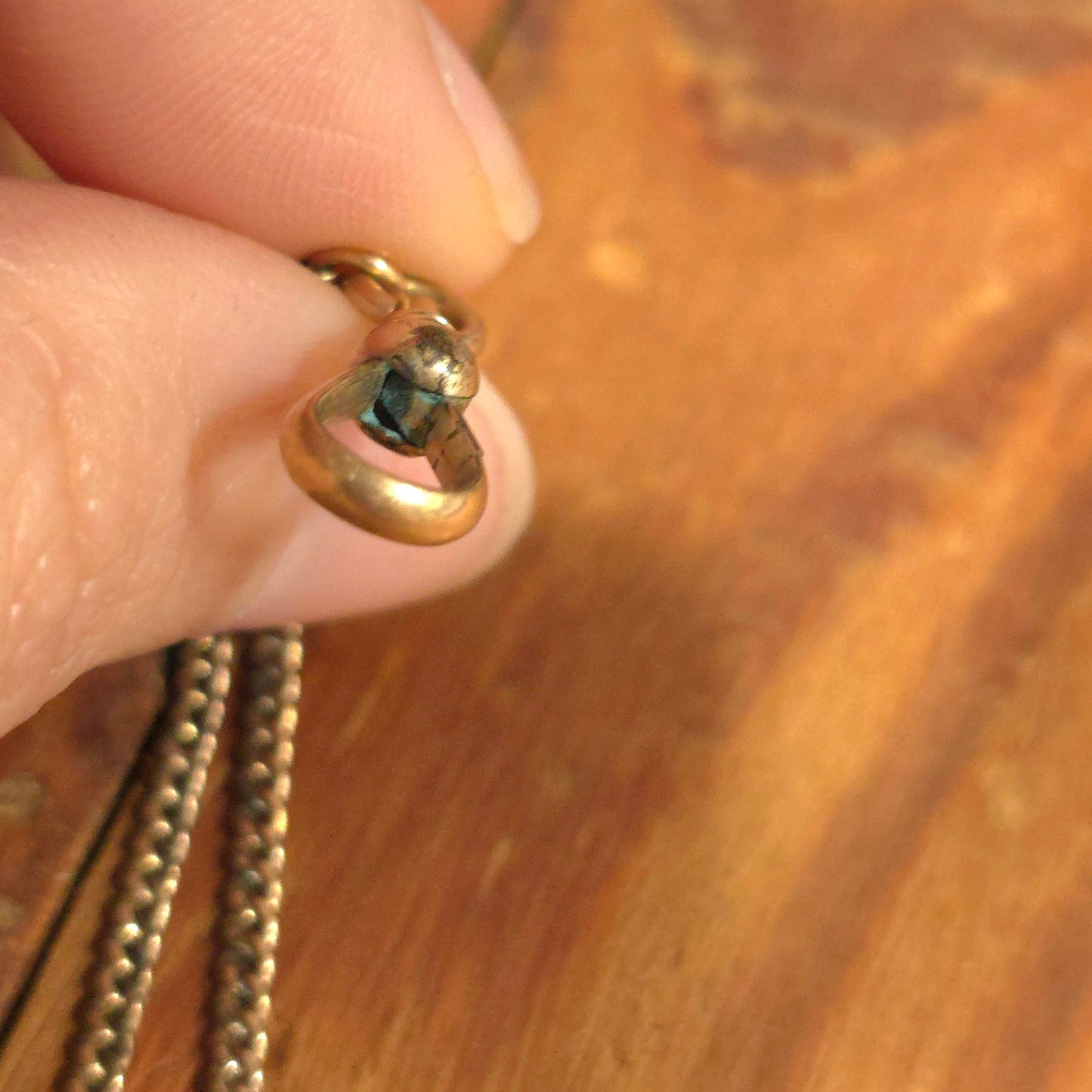 Antique Gold Tone Opal Seed Pearl Pocket Watch Slide Chain Necklace