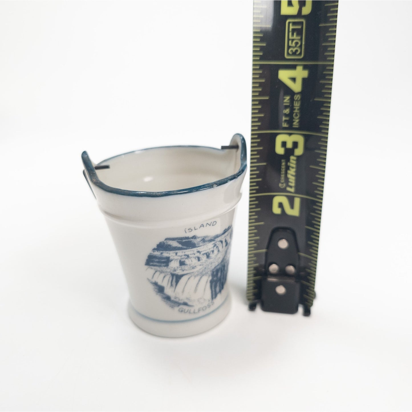 Vintage MCM Island Gullfoss Blue Flower Ceramic Mini 3" Bucket