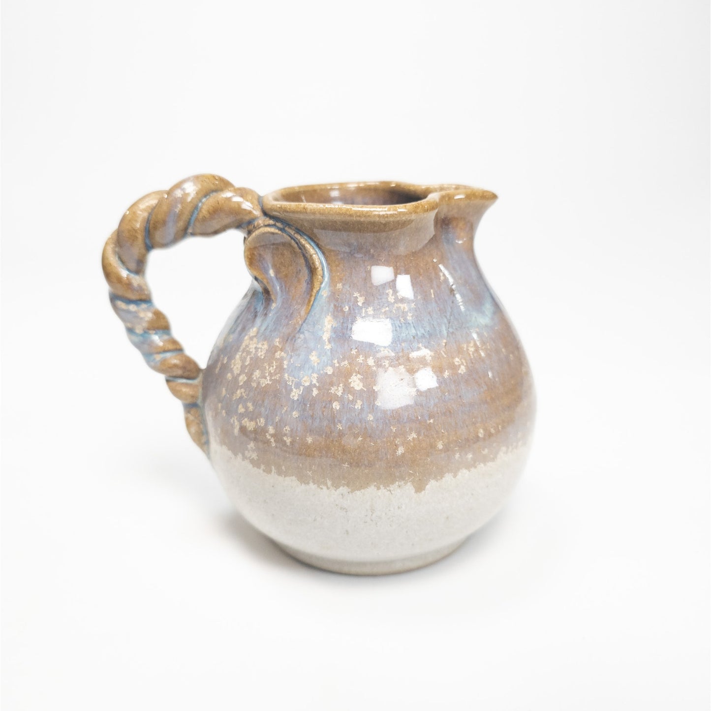 Vintage Artisian Studio Signed Clay Pitcher Twist Handle