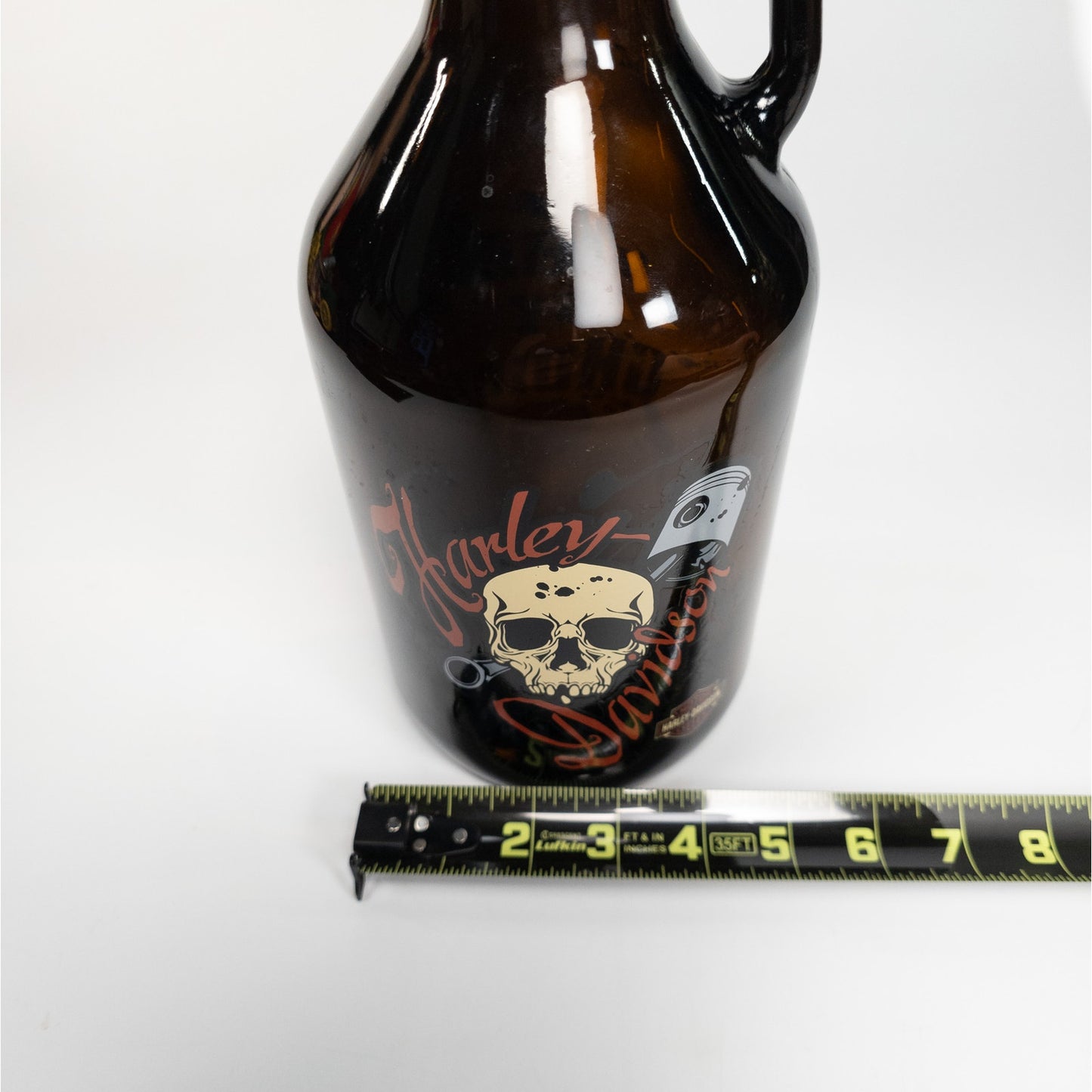 Haryley Davidson Piston Skull Glass Growler Jug Bottle