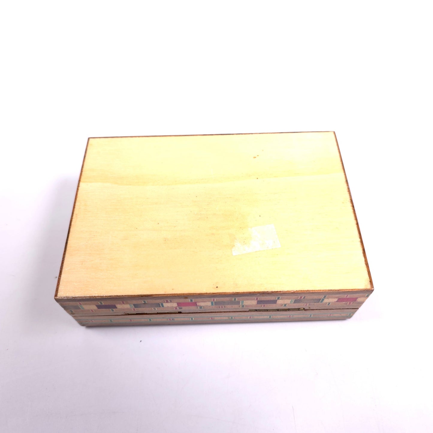 Vintage MCM Marquetry Wood Trinket Jewelry Box With Mosaic Inlay