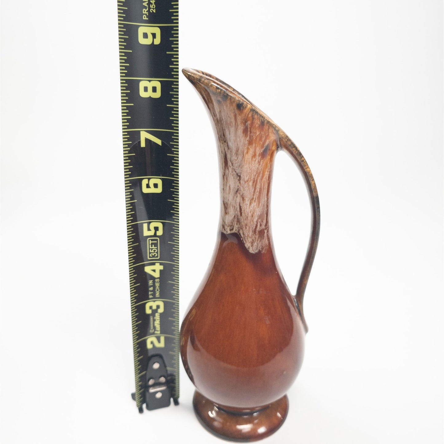Vintage MCM Brown/White Ceramic Bud Vase Pitcher USA