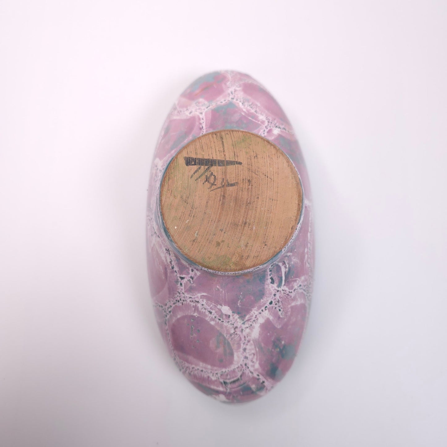 Artistic Italian Ceramic Folded Elongated Bowl Vase with Marbled Finish
