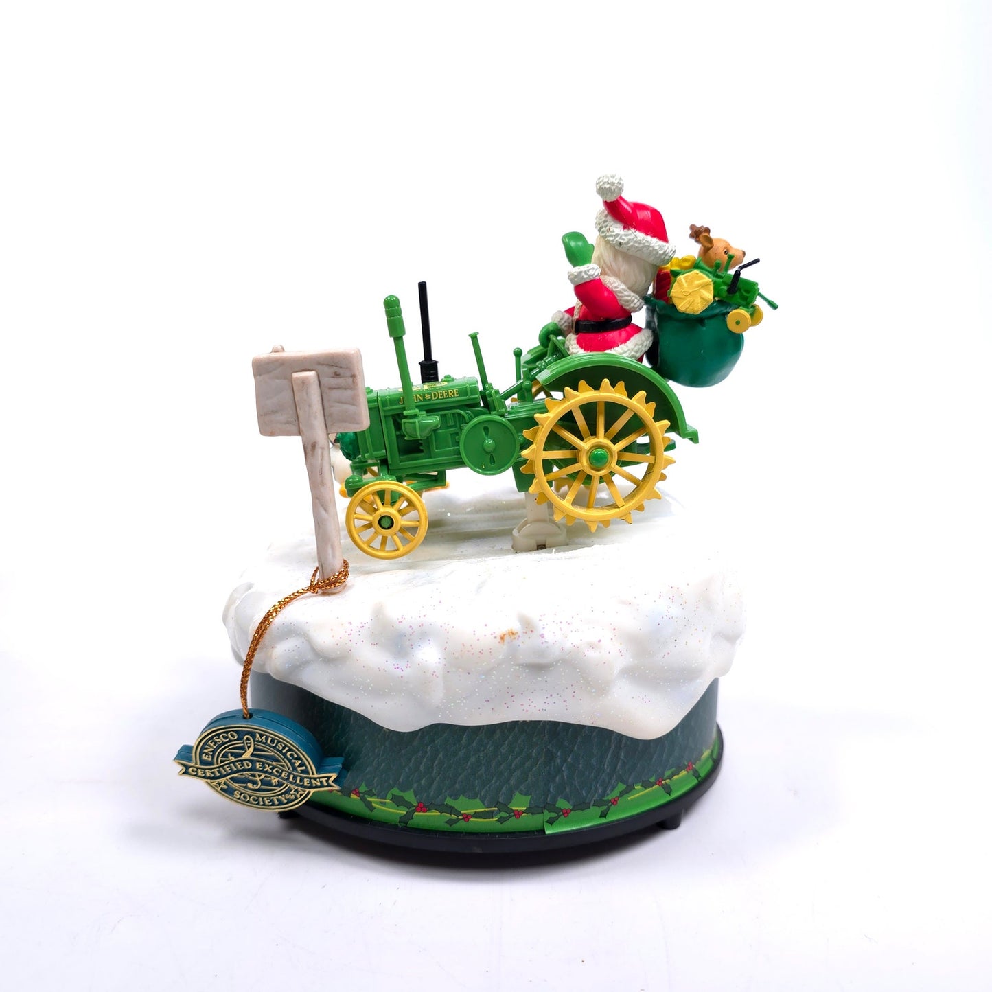 John Deere Enesco Santa Claus Moving Tractor Music Box Plays White Christmas