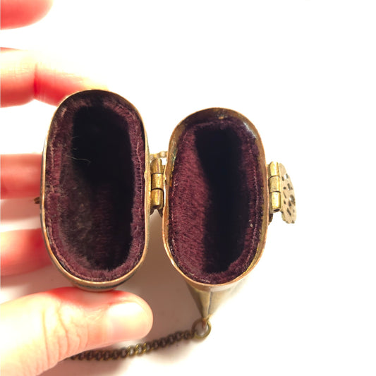 Antique Victorian Brass Copper Purse Velvet Lined Gold-Tone Chain Mini Purse