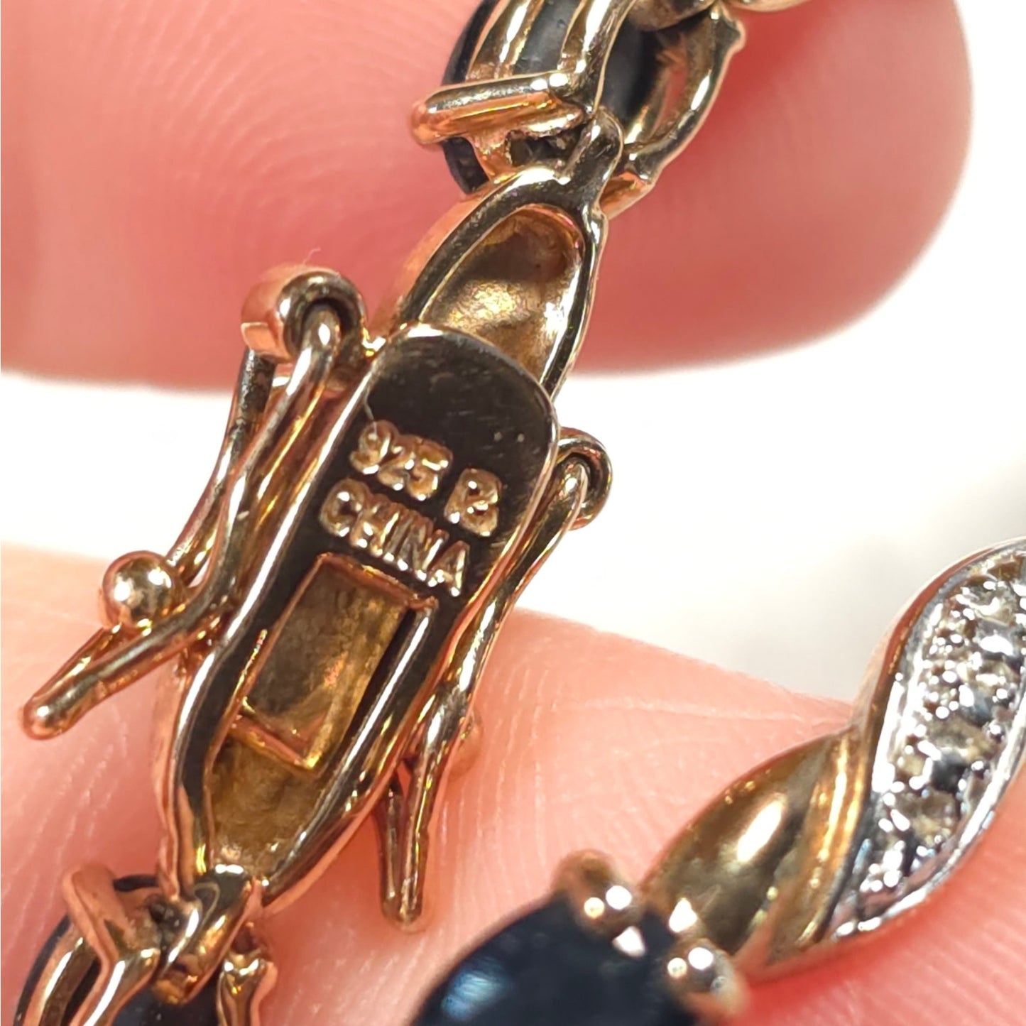 925 Sterling Silver Gold-Tone Sapphire Gemstones Marcasite Tennis Bracelet China