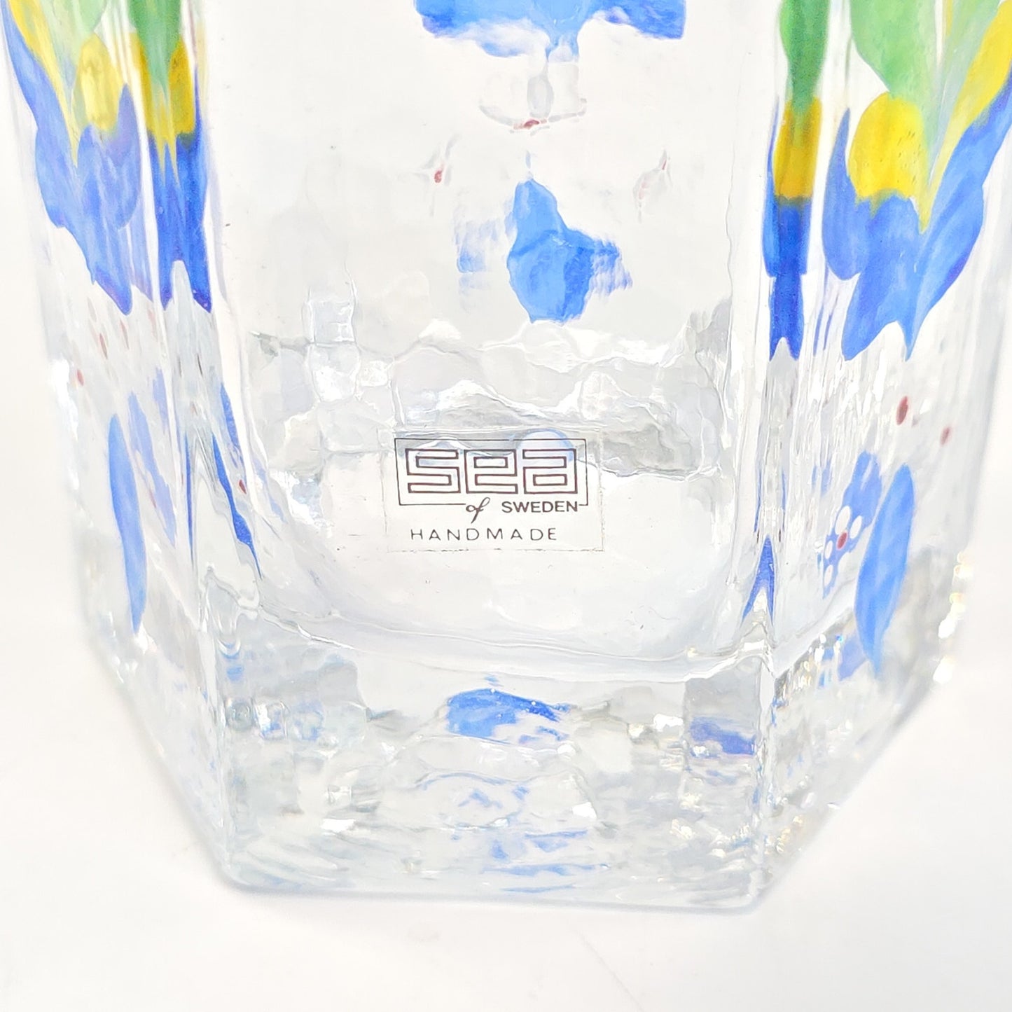 Sea Of Sweden Hand Blown Hand Painted Glass Vase W/ Flower Pattern