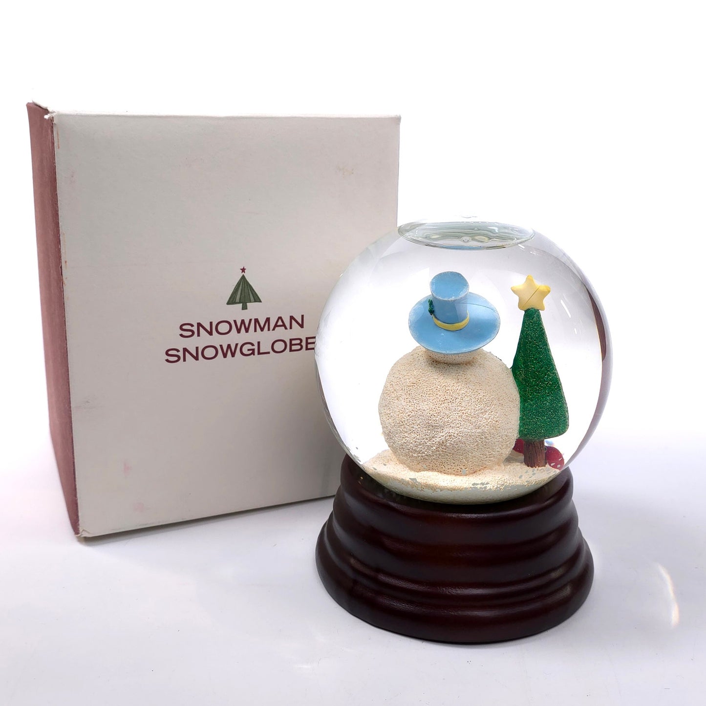 Eddie Bauer Snowman Holding Snow Man Snow Globe Wood Base Christmas Tree w/ Star