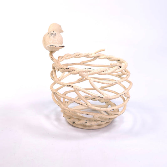 Cast Iron Bird Nest w/ Bird Candle Home Decor Bowl