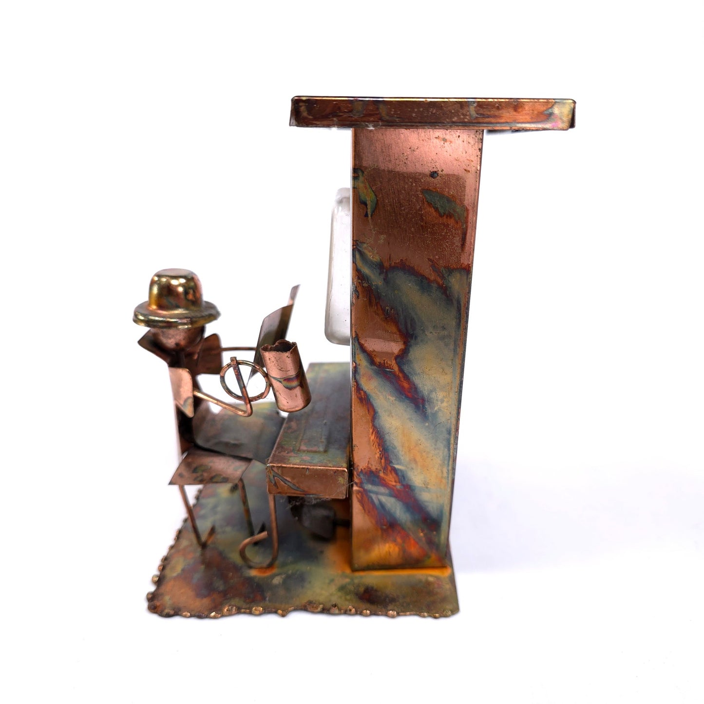 Vintage Copper Saloon Piano Player Wind Up Music Box Steampunk Art