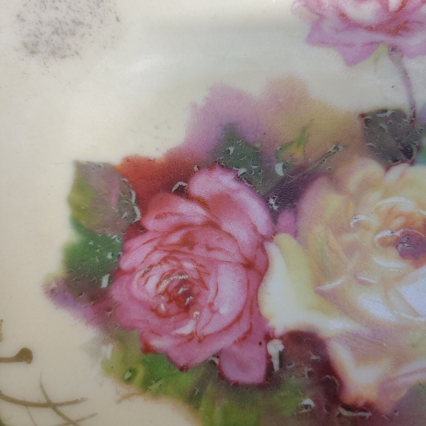 Vintage Handpainted Porcelain German Rose Bowl - Gold Trim, Floral Design