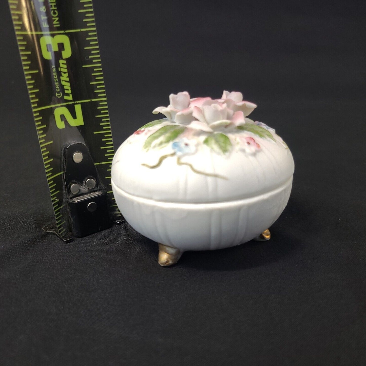 Round Rose China Trinket Box Candle Powder Scented Vintage # 1268