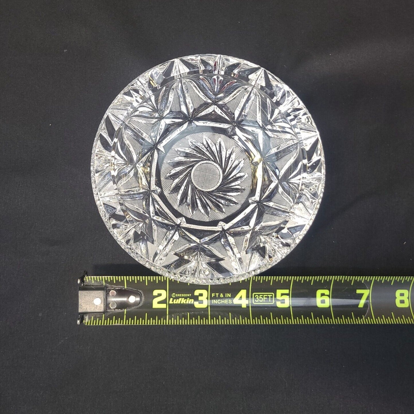 Vintage Cut Glass Pinwheel Stars Lead Crystal Heavy Round Ashtray 6" Diameter