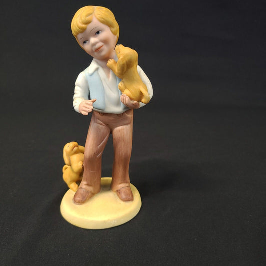 1981 Avon "Best Friends" Boy Holding Puppy Dog Porcelain Figurine