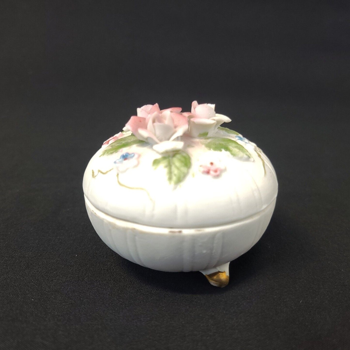 Round Rose China Trinket Box Candle Powder Scented Vintage # 1268