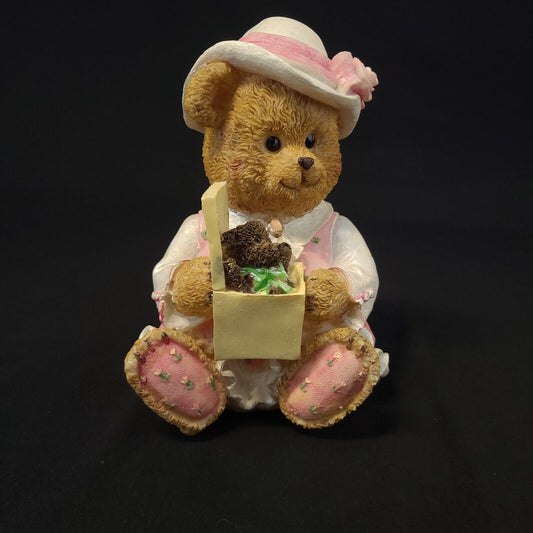 Vintage Girl Teddy Bear Holding Teddy Bear Toy Figurine Bank - Collectible, Rare