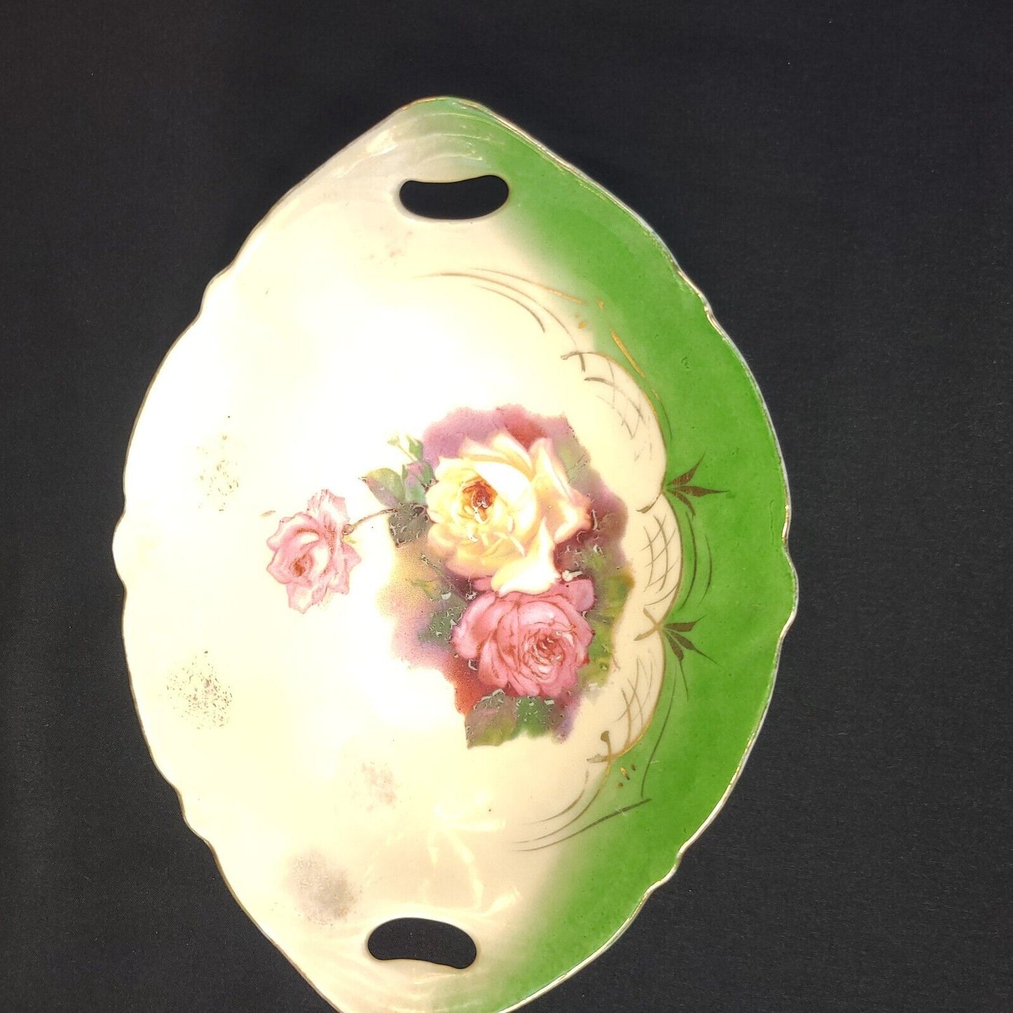 Vintage Handpainted Porcelain German Rose Bowl - Gold Trim, Floral Design