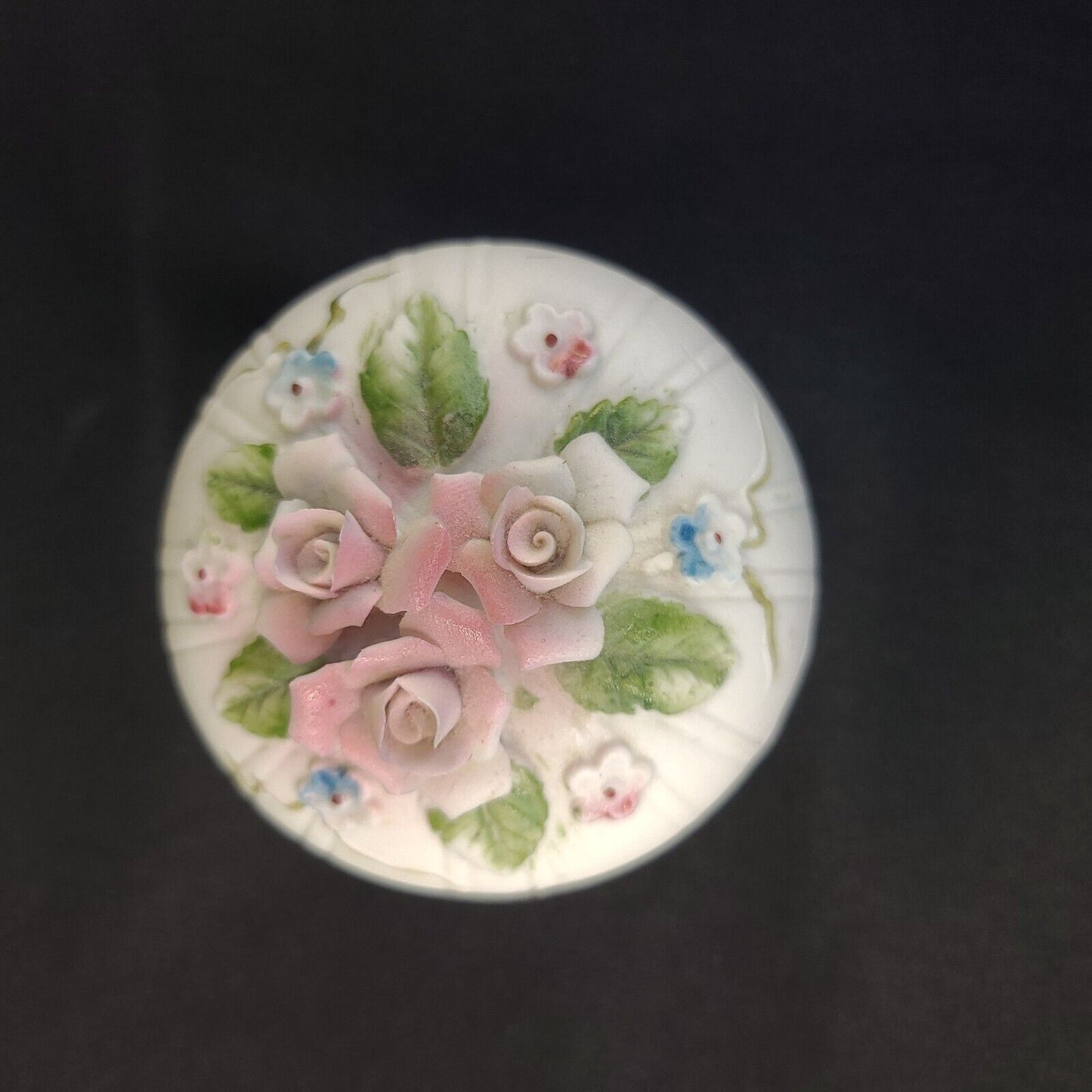 Round Rose China Trinket Box Candle Powder Scented Vintage # 1268