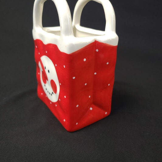 Ceramic Holiday Sack Tote Vase Snowman - Christmas Decoration, Festive Design