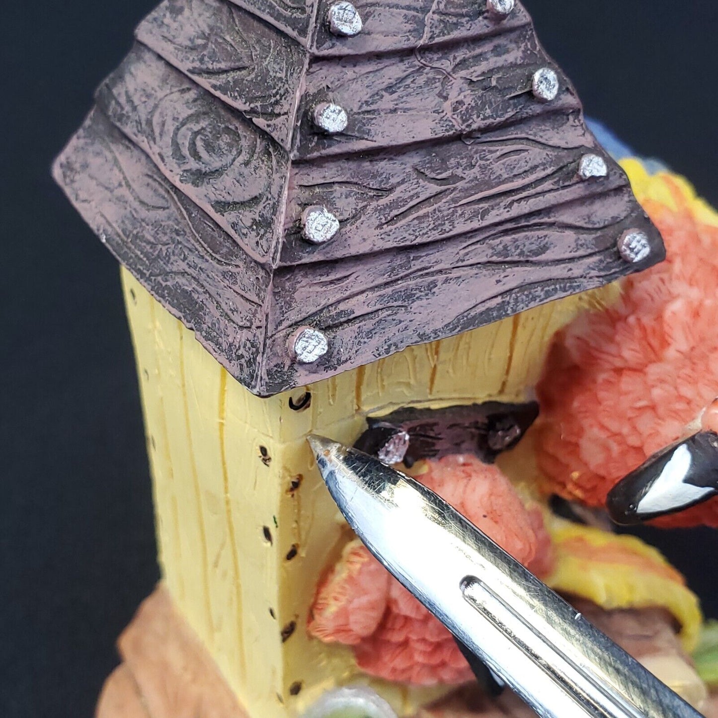 Macaw Parrots In A Bird House Figurine - Collectible Decoration