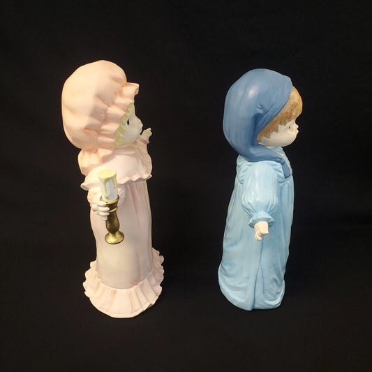 16” Porcelain Children Figurine in Nightgown with Candle - Collectible Decor