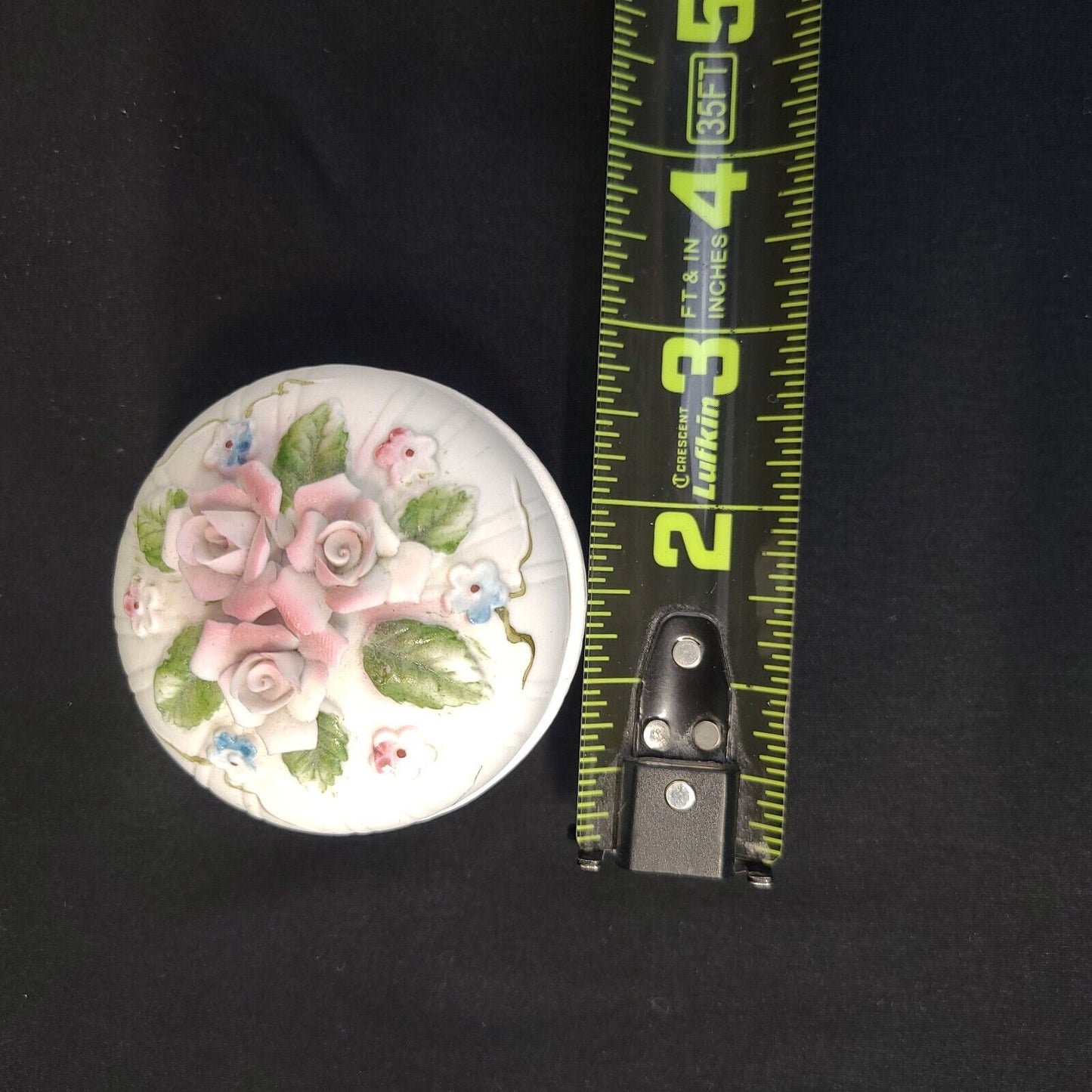 Round Rose China Trinket Box Candle Powder Scented Vintage # 1268