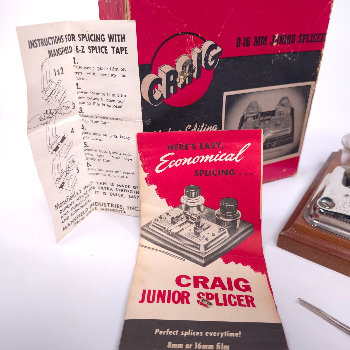 Craig 8-16 mm Film Junior Splicer w/ Box Inserts & Tool