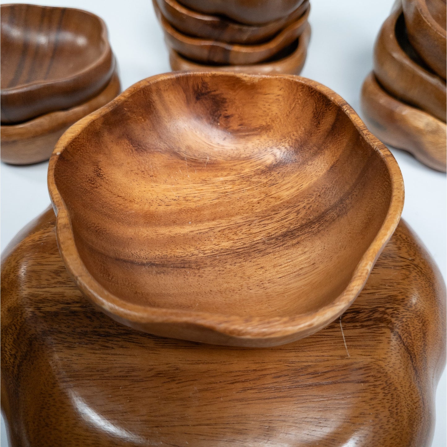 Leilani Monkey Pod Wood Salad Bowl Set 10 Bowls, 1 Serving Bowl w/ Fork & Spoon