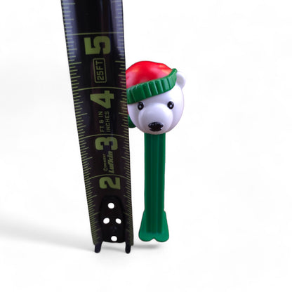 PEZ Christmas Polar Bear with Santa Hat Footed Candy Dispenser 2009 Green