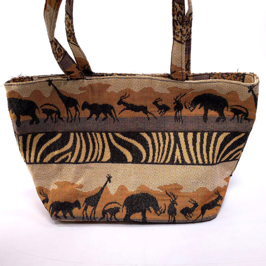 African Safari Themed Shoulder Tote Bag Purse Elephant Monkey Giraffe Antelope