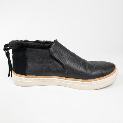 Toms Paxton Black Embossed Leather Slip On Faux Fur Lined Ankle Booties Size 9.5