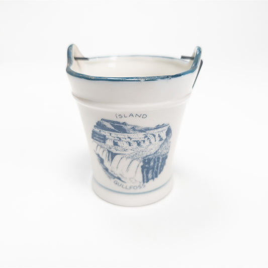 Vintage MCM Island Gullfoss Blue Flower Ceramic Mini 3" Bucket