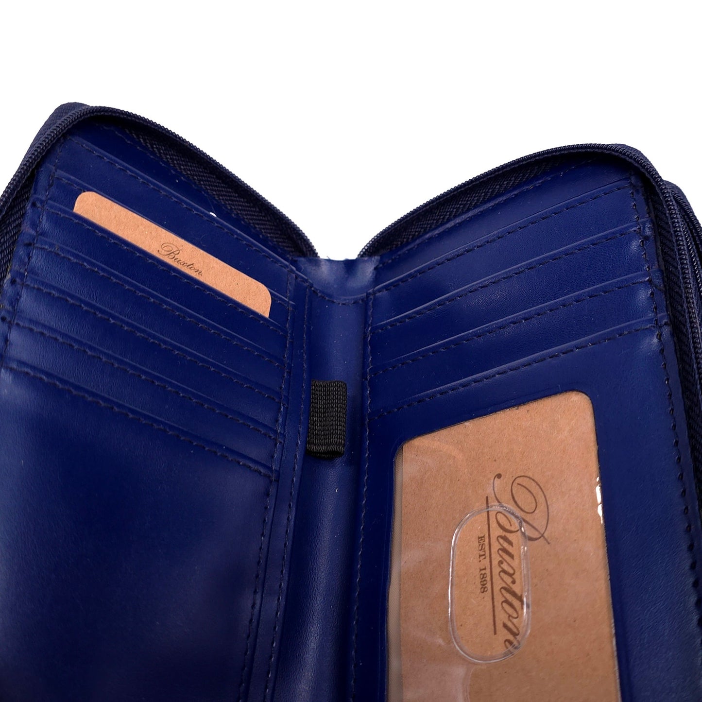 Buxton Blue Leather Wallet Clutch Card ID Cash Coins Compartments