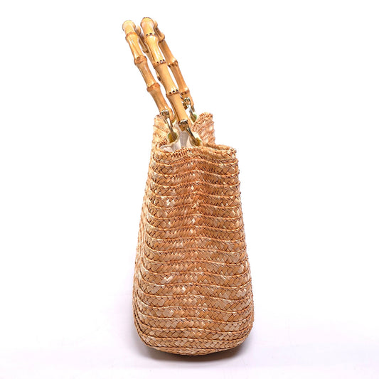 Woven Straw Handbag Purse w/ Bamboo Handles Raffia