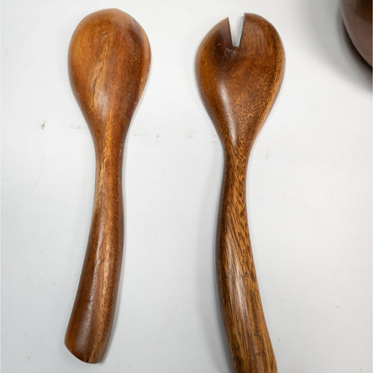 Leilani Monkey Pod Wood Salad Bowl Set 10 Bowls, 1 Serving Bowl w/ Fork & Spoon