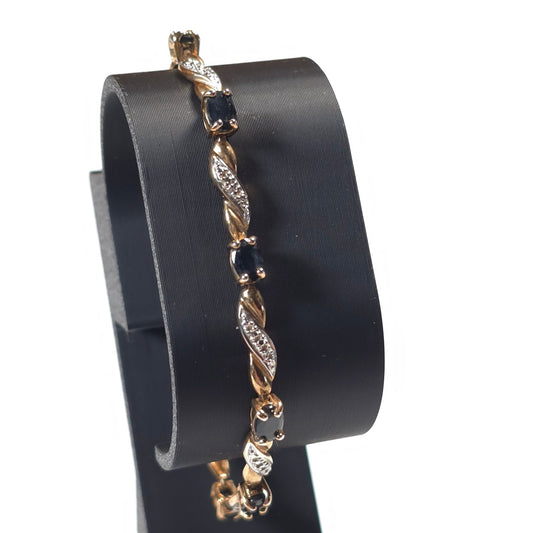 925 Sterling Silver Gold-Tone Sapphire Gemstones Marcasite Tennis Bracelet China