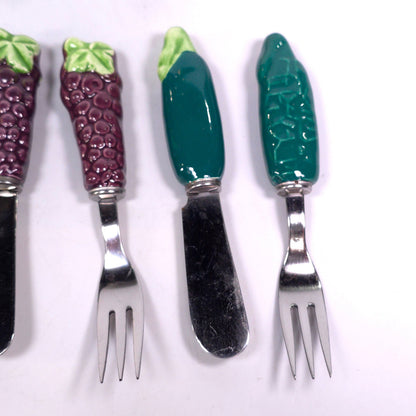 Vintage Charcuterie Cheese Pate Knife & Fork Lof of 12 Ceramic Handle