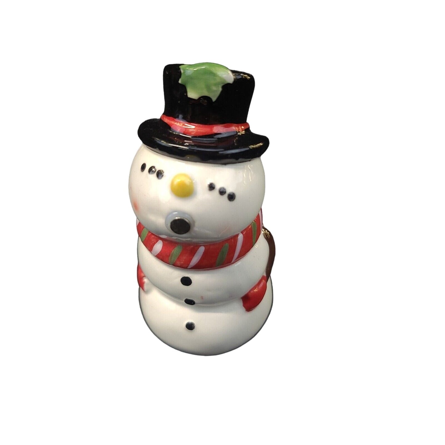 Mr & Mrs Snowman Kissing Couple Magnetic Ceramic Salt Pepper Shakers Set