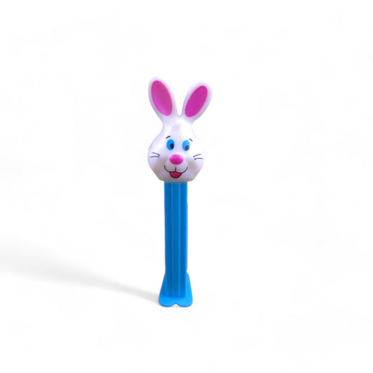 PEZ White Easter Bunny Footed Candy Dispenser 2008 Retired Blue