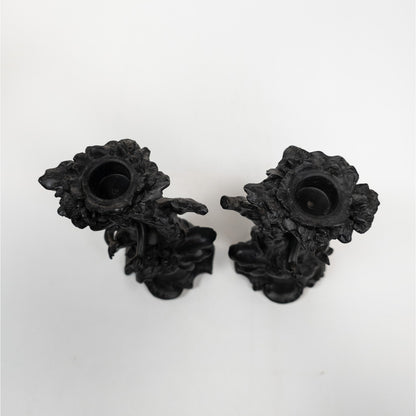 Cherub Angel Black Resin Candle Stick Holder Set of 2