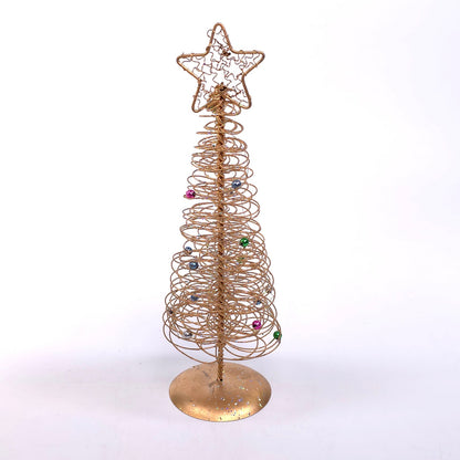Metal Twist Wire Golden Christmas Tree w/ Ornaments