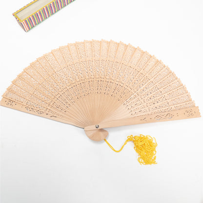 Vintage Japanese Folding Wooden Hand Fan W/ Box