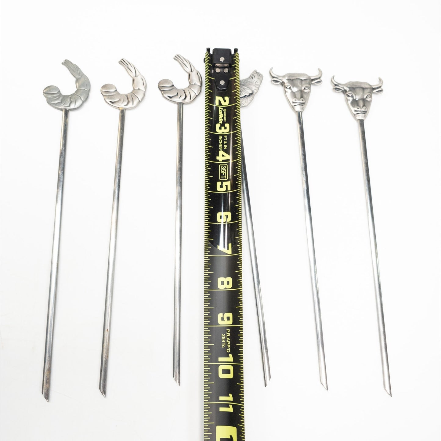 Lot of 6 Stainless Steel Animal Kabob Skewers Bull Chicken Shrimp