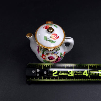 Vintage Tea Pot Jewelry Trinket Box With Saucer With Floral Pattern