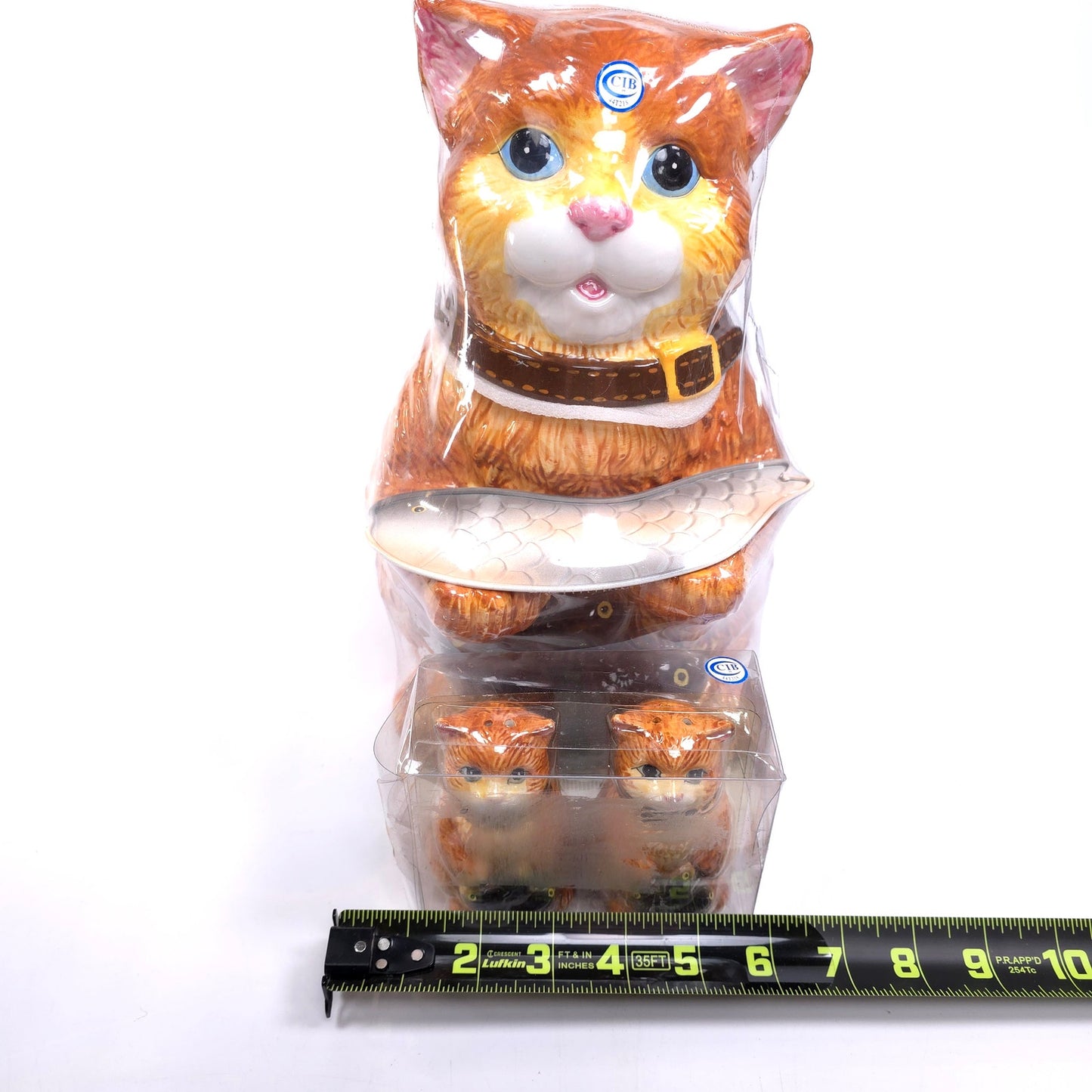 Sealed Dolomite CKAO Cat & Fish Cookie Jar Canister & Salt & Pepper Shakers