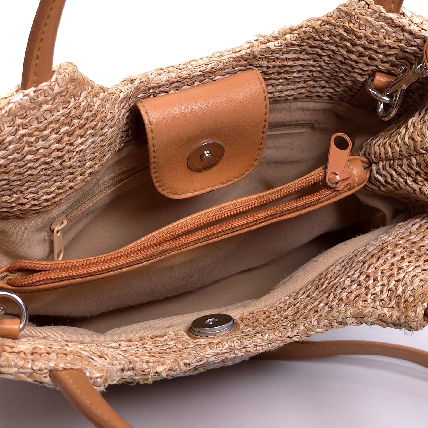 Woven Floral 4 Compartment Top Handle Shoulder Bag Purse