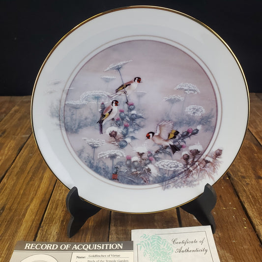 1988 John Cheng Gold Finches of Virtue Collector Plate 24k Gold Trim