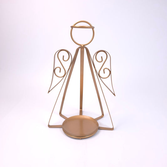 12 inch Metal Angel 3 inch Candle Holder Bronze/Gold Tone