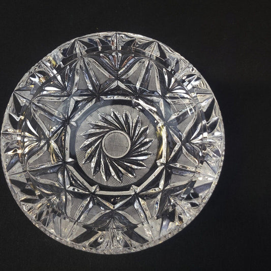 Vintage Cut Glass Pinwheel Stars Lead Crystal Heavy Round Ashtray 6" Diameter
