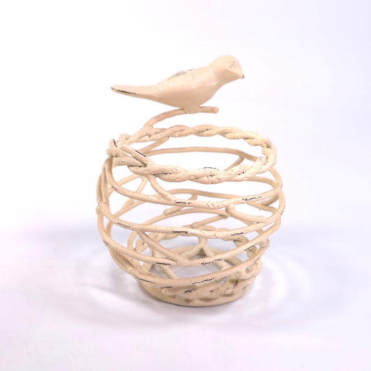 Cast Iron Bird Nest w/ Bird Candle Home Decor Bowl